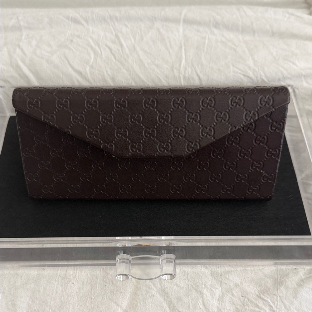Gucci Dark Brown Embossed Leather Sunglasses Case